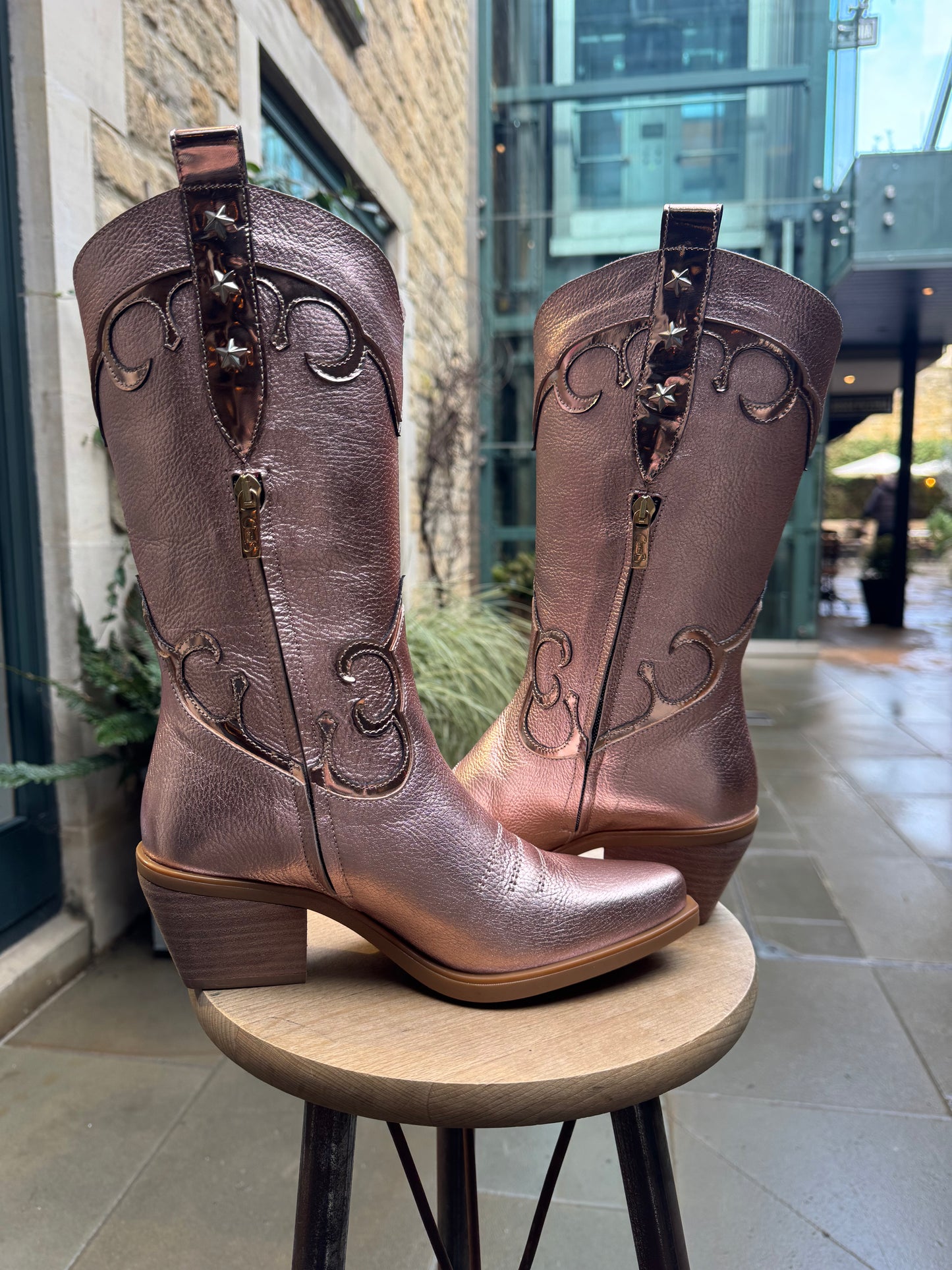 Jewel-Rose gold metallic cowboy boot