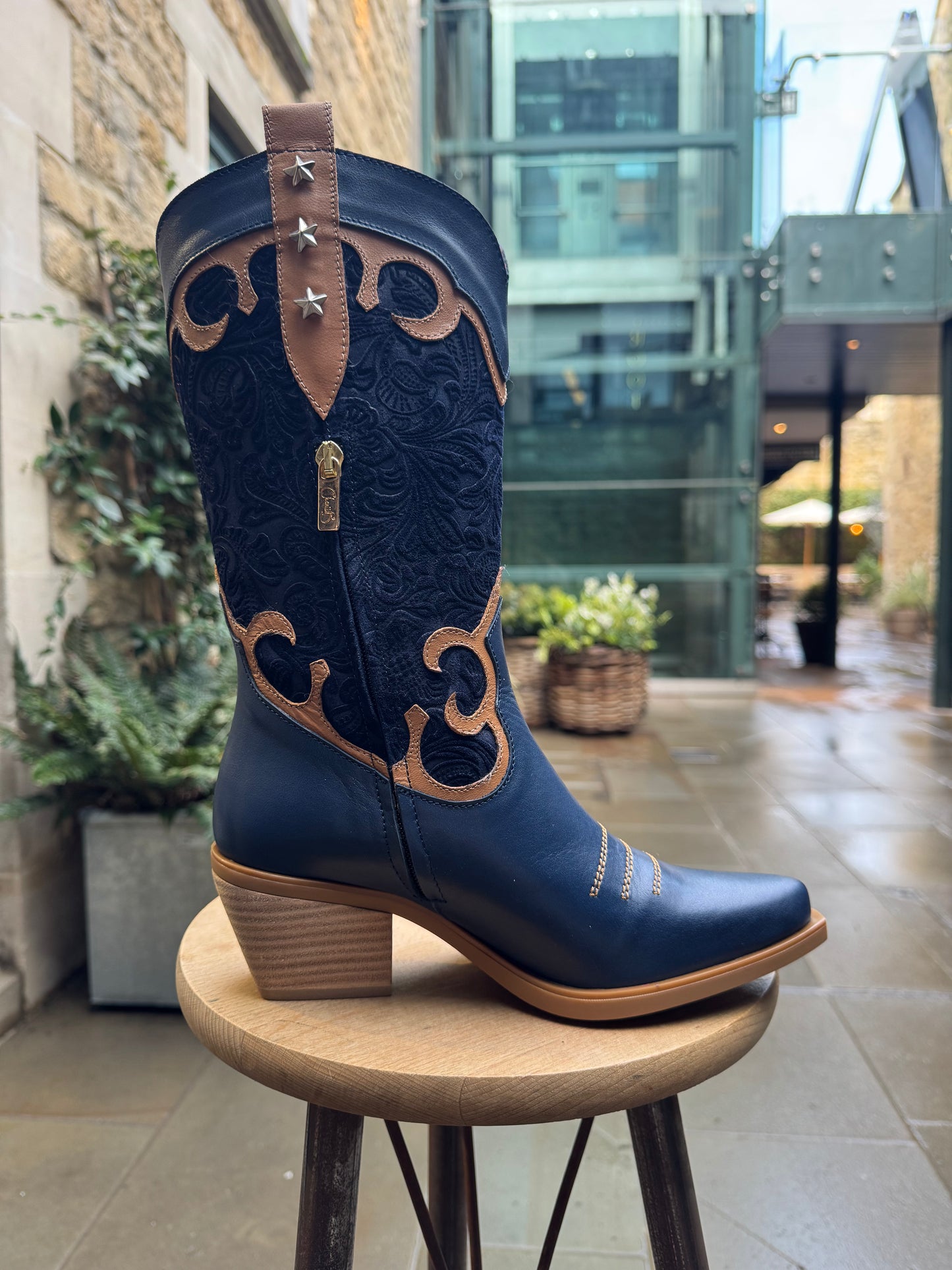 Jewel- Navy-Tan Cowboy boot