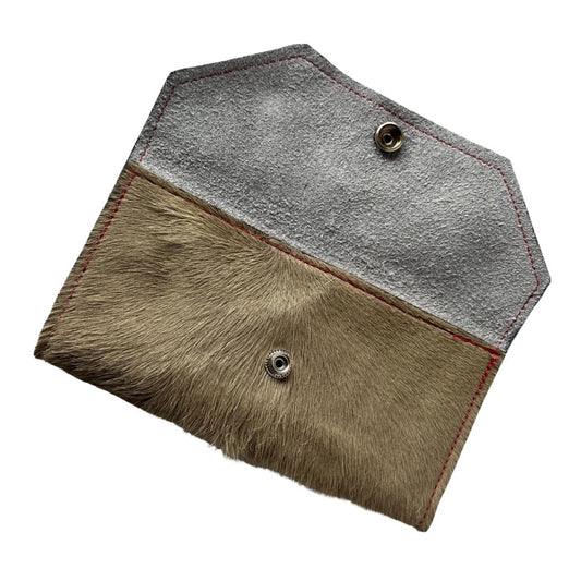 Folio- Taupe cowhide with red button wallet - Chanii B