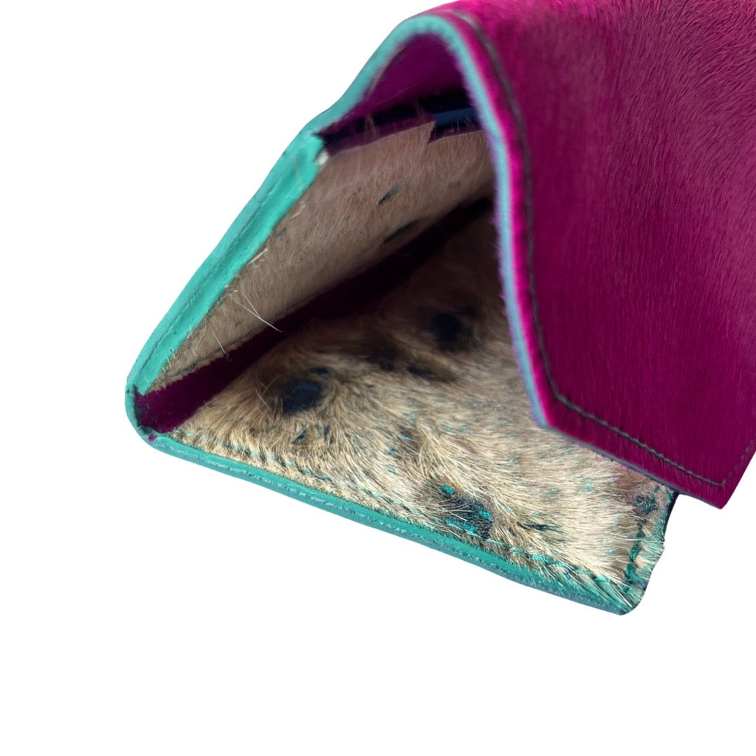 Folio- fuchsia and white rainbow cowhide wallet