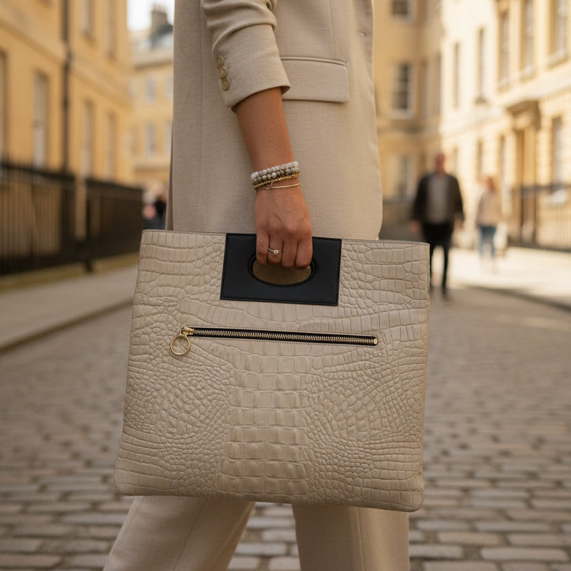 Vitt-Vin-MS Leather – Natural Croc Print Bag by Milla Skedeback