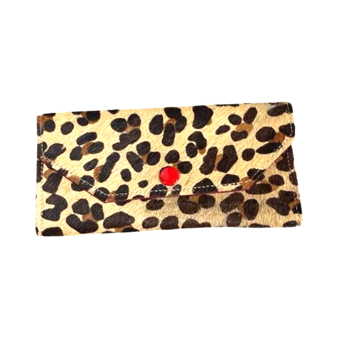 Folio- leopard-red cowhide with red button wallet