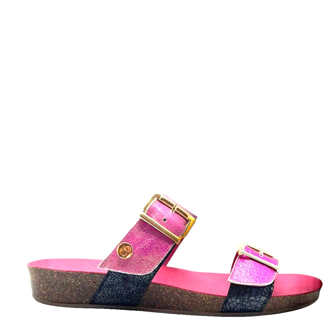 Je T'aime - Fuchsia Crack flat cork sandal