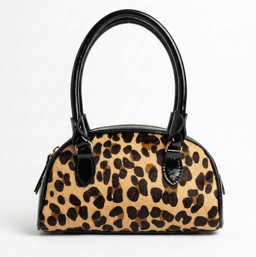 Vixen- leopard black mini bowler bag