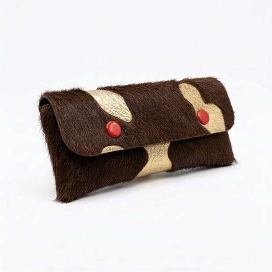 Case- Brown and gold cowhide eye glass case
