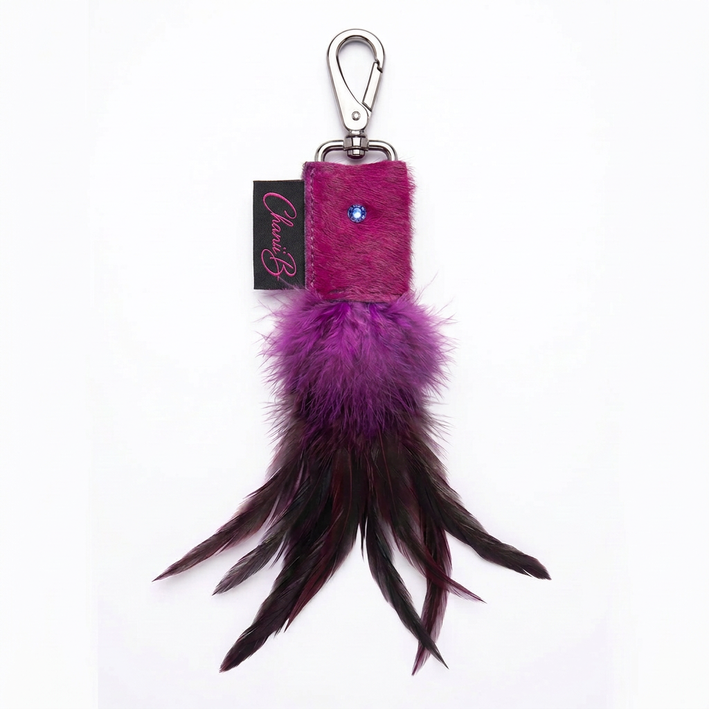 Feather Key Chain- Fuchsia cowhide