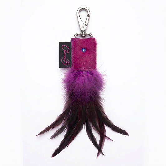 Feather Key Chain- Fuchsia cowhide