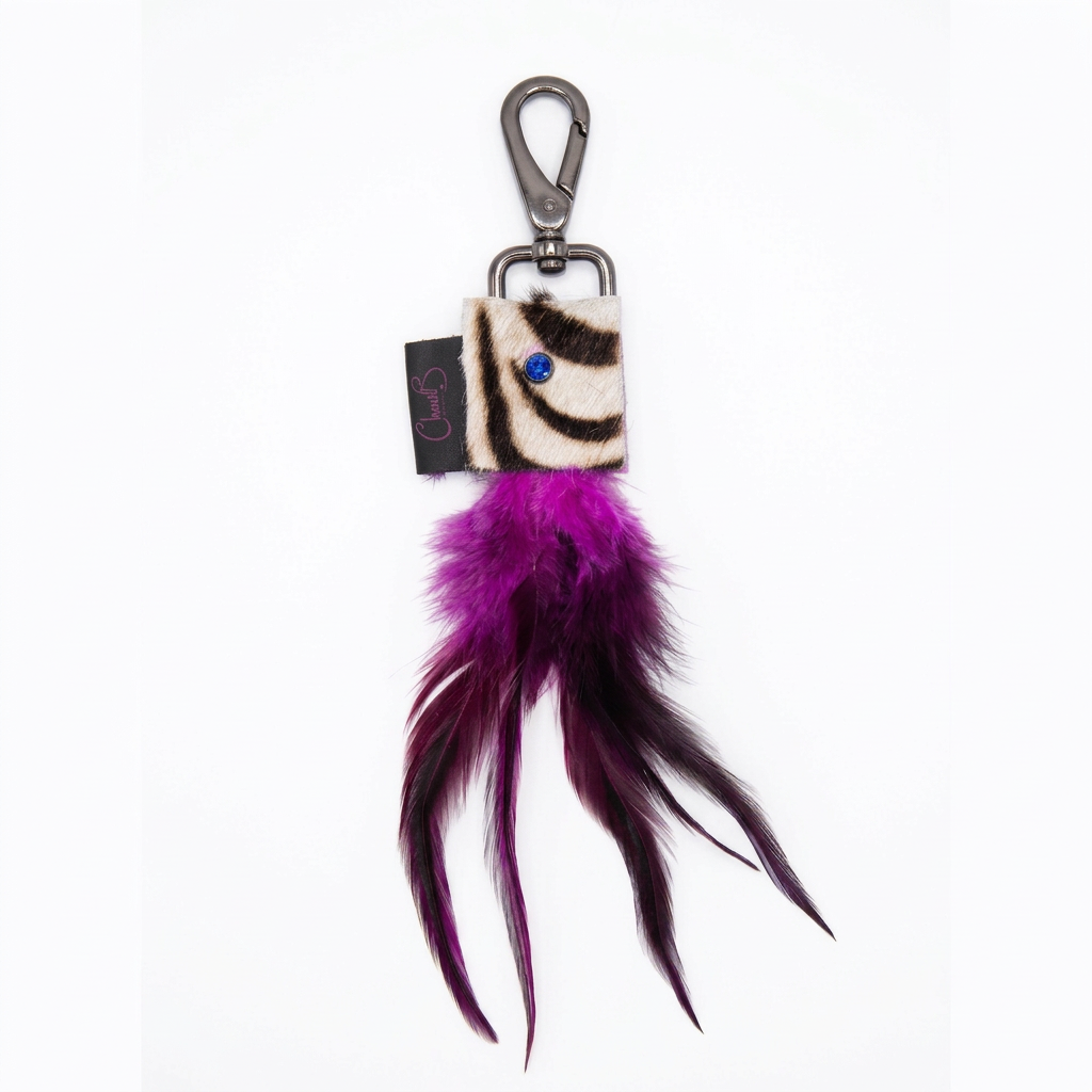 Feather Key Chain- Zebra cowhide