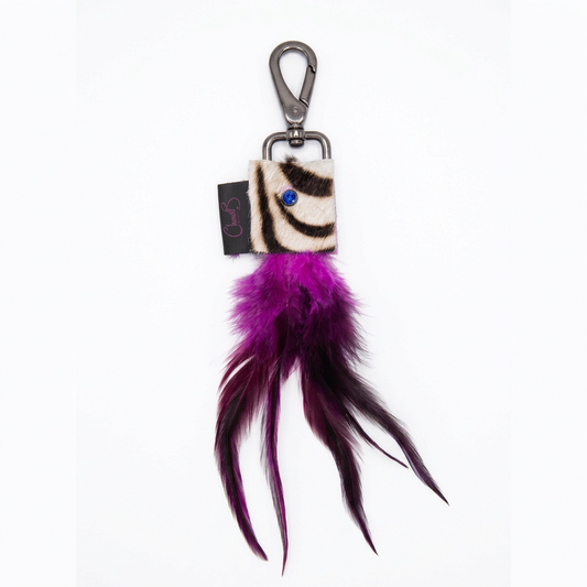 Feather Key Chain- Zebra cowhide