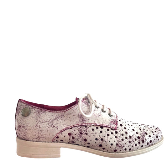 Cordon - White pink crack lace up shoe