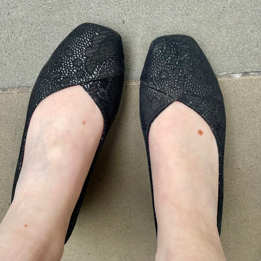 Polo - Black Flower Print low heel shoe - Chanii B