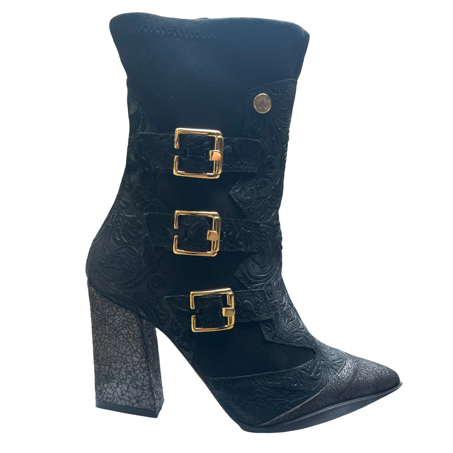 Peron - Black Flower Stretch high heel ankle boot