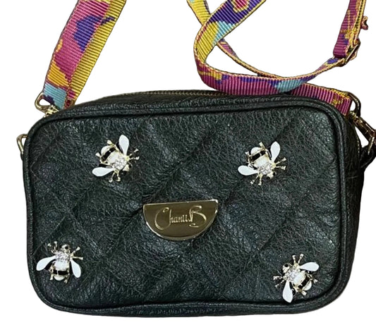 Tres Chic- dark green bees mini handbag