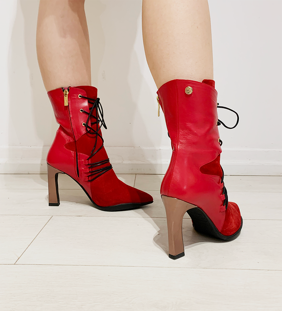 Mina Red black ankle heel boot