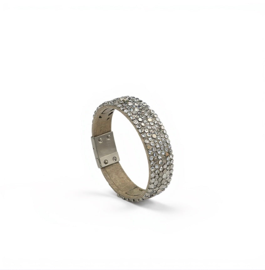 Handmade cream leather and crystals bracelet