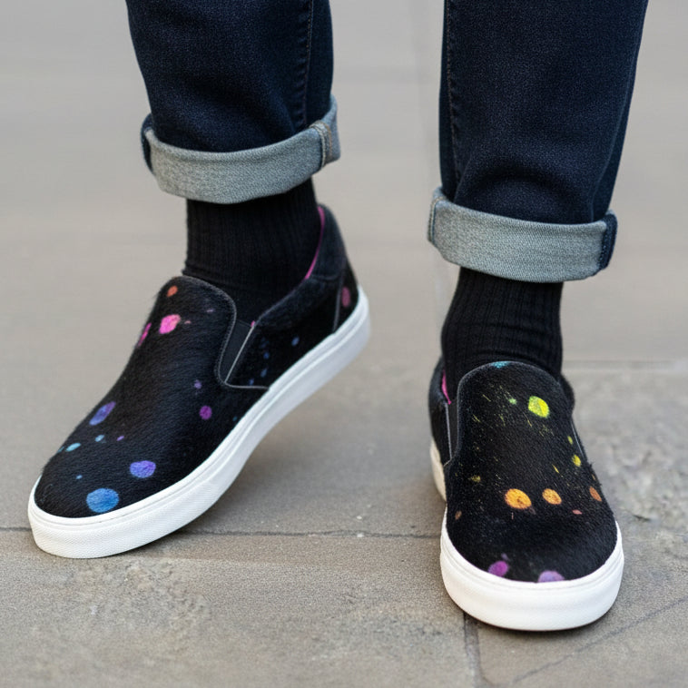 Scala - Black rainbow unicorn slip on