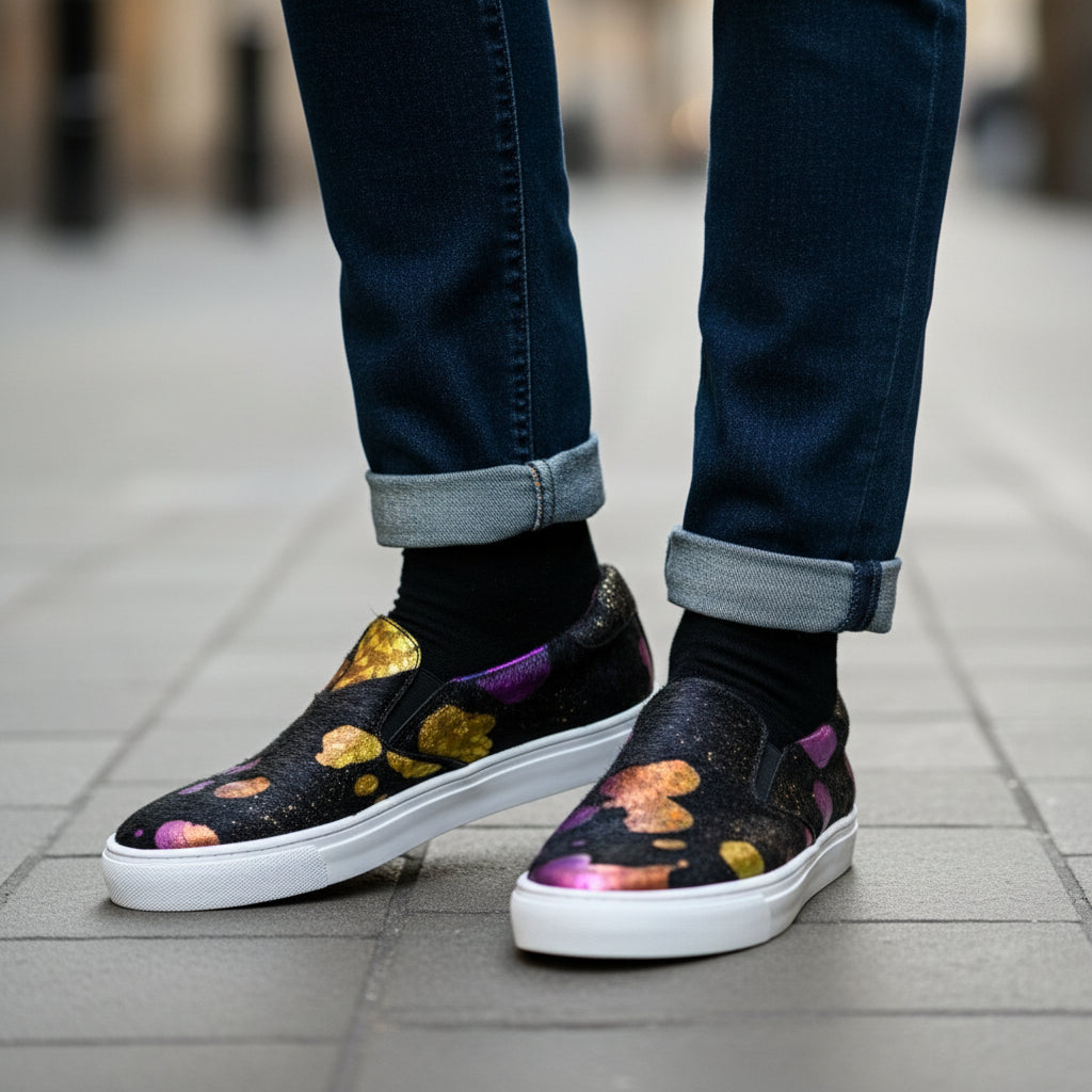 Scala - Black rainbow unicorn slip on