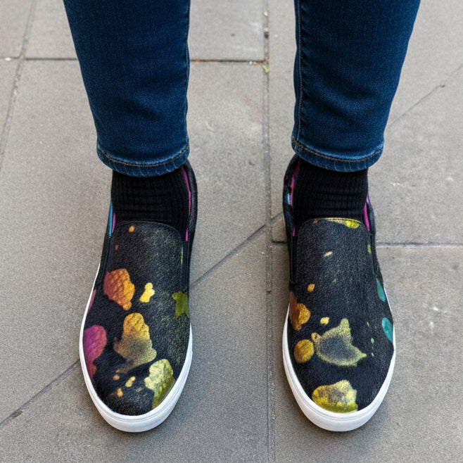 Scala - Black rainbow unicorn slip on