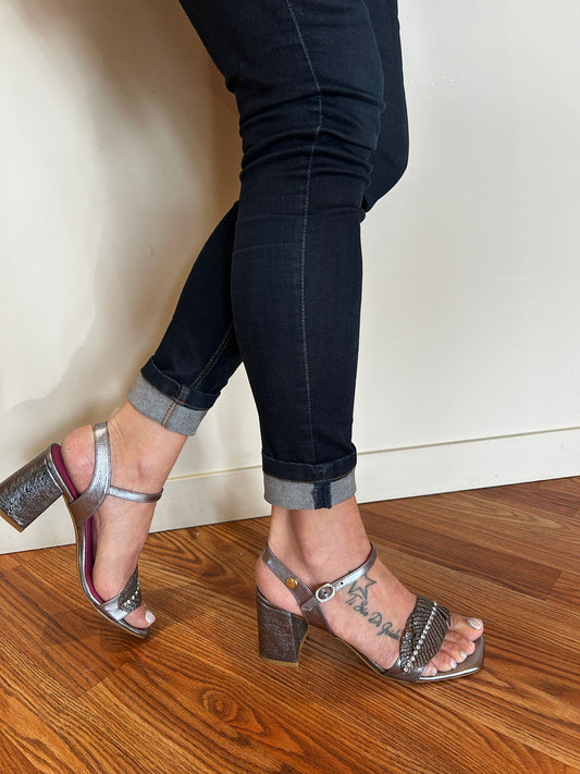 Mimi- Pewter block heel sandal