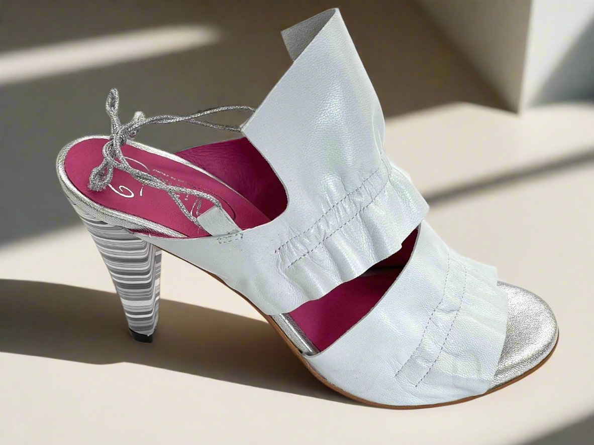 Saturn White open toe mule heel