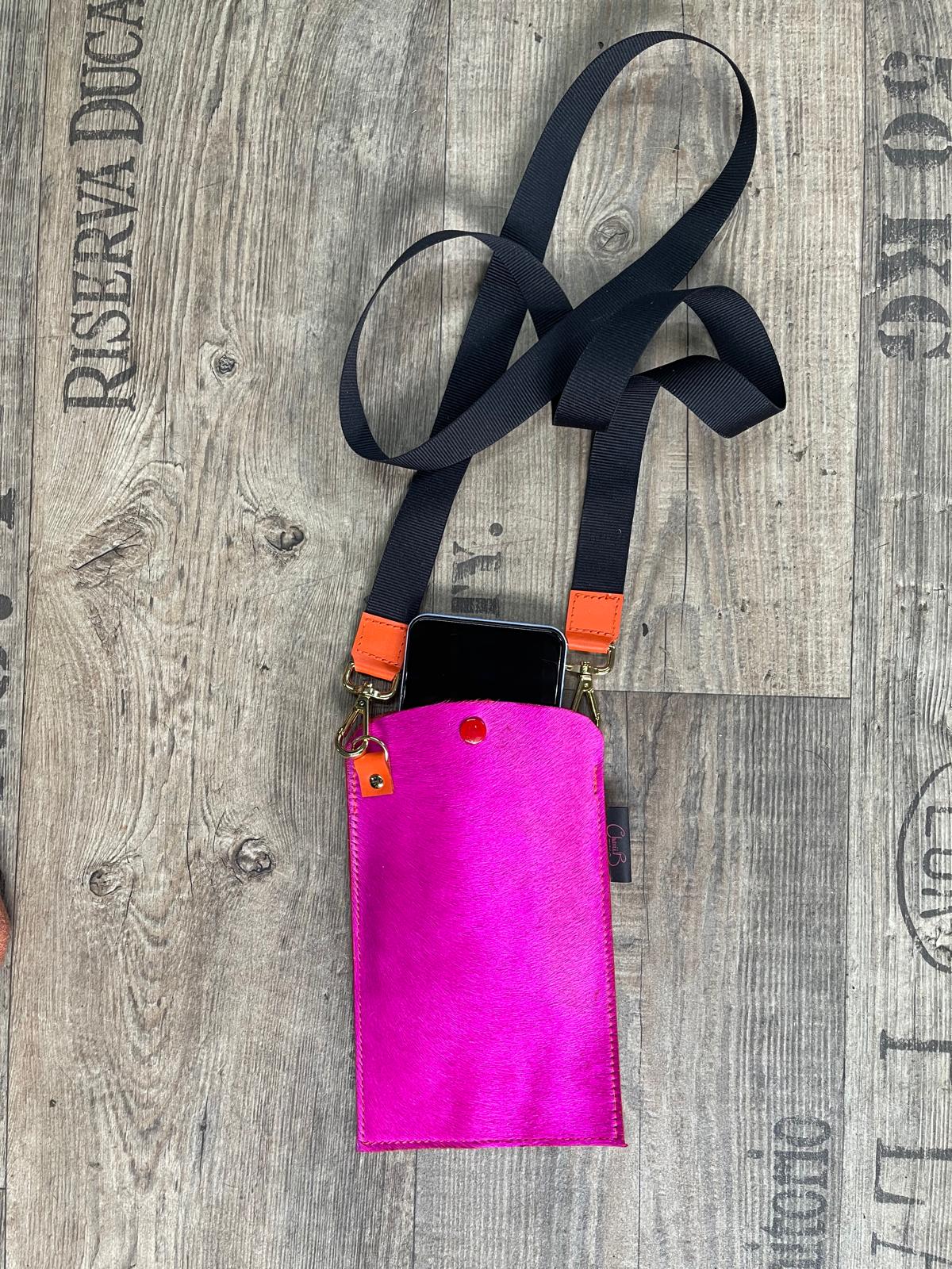 Le Paquete-Fuchsia cow hide-orange phone holder bag - Chanii B