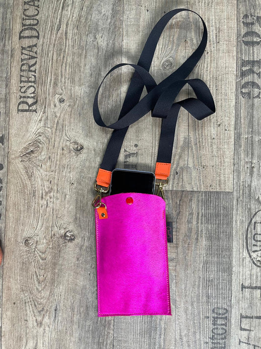 Le Paquete-Fuchsia cow hide-orange phone holder bag - Chanii B