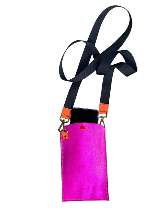 Le Paquete-Fuchsia cow hide-orange phone holder bag