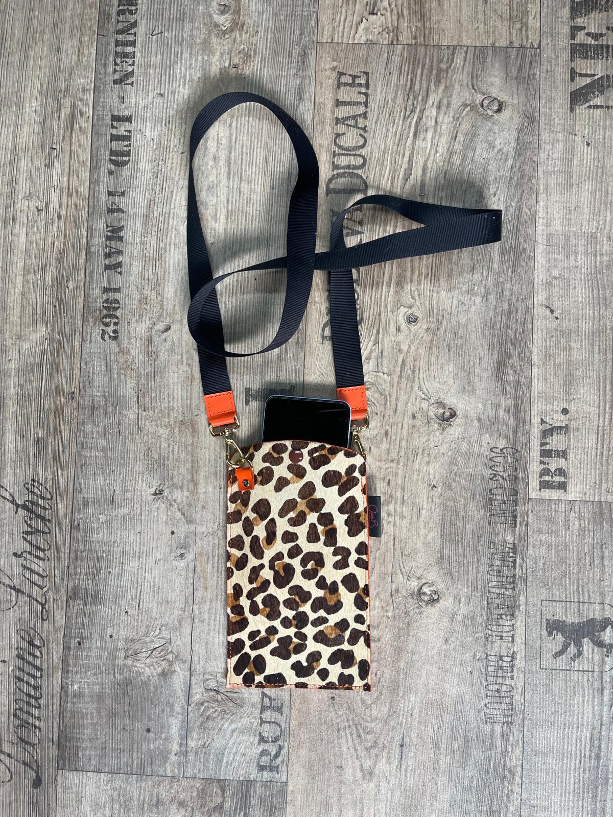 Le Paquete-Leopard cow hide-orange phone holder bag