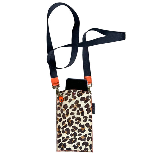 Le Paquete-Leopard cow hide-orange phone holder bag