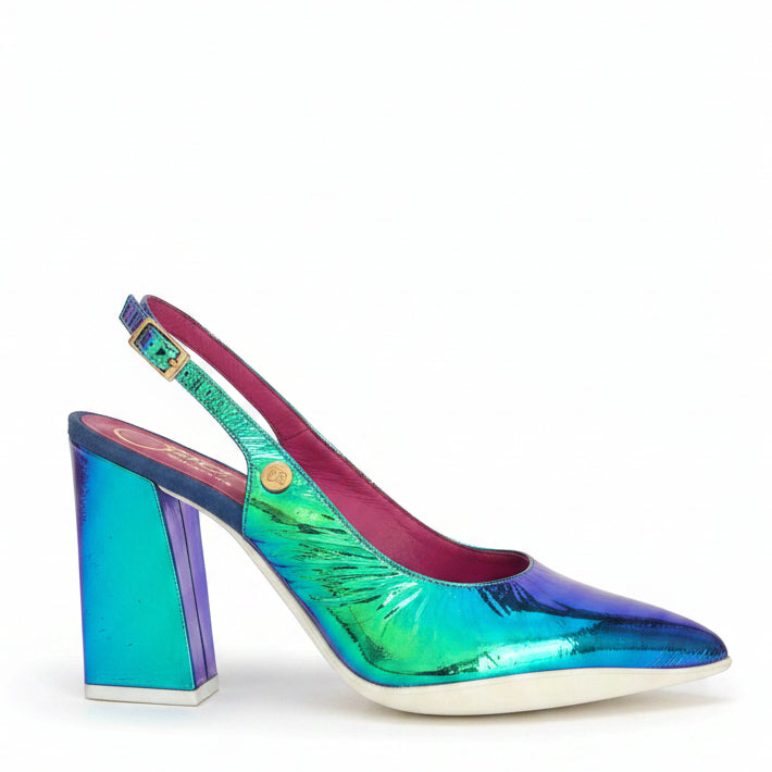 Pimento- Blue foil sling back