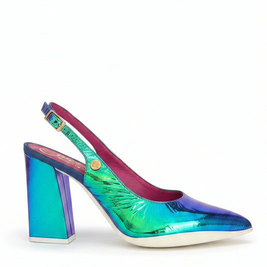 Pimento- Blue foil sling back