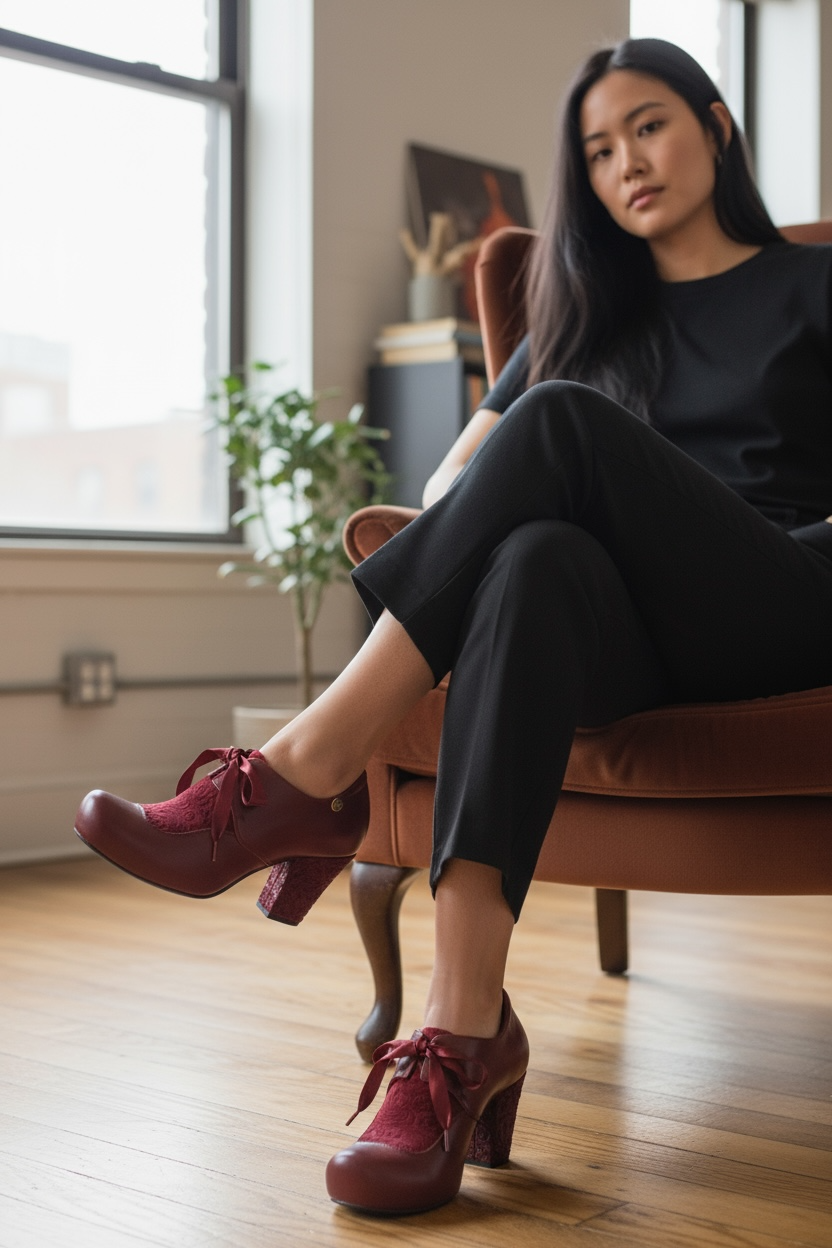 Bois - Wine Flower Lace up heel - Chanii B