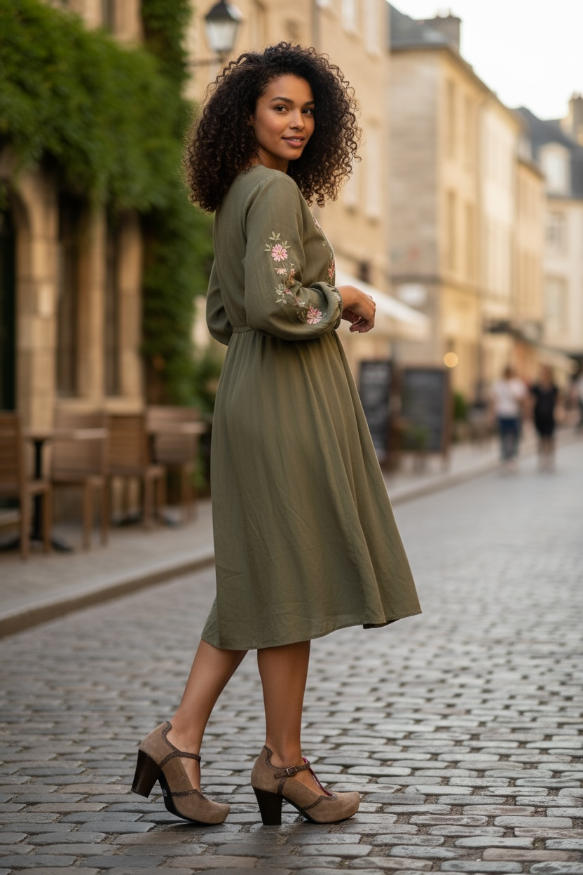 Cerise-Taupe T-strap cork shoe - Chanii B
