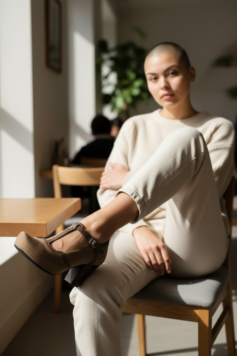 Cerise-Taupe T-strap cork shoe - Chanii B