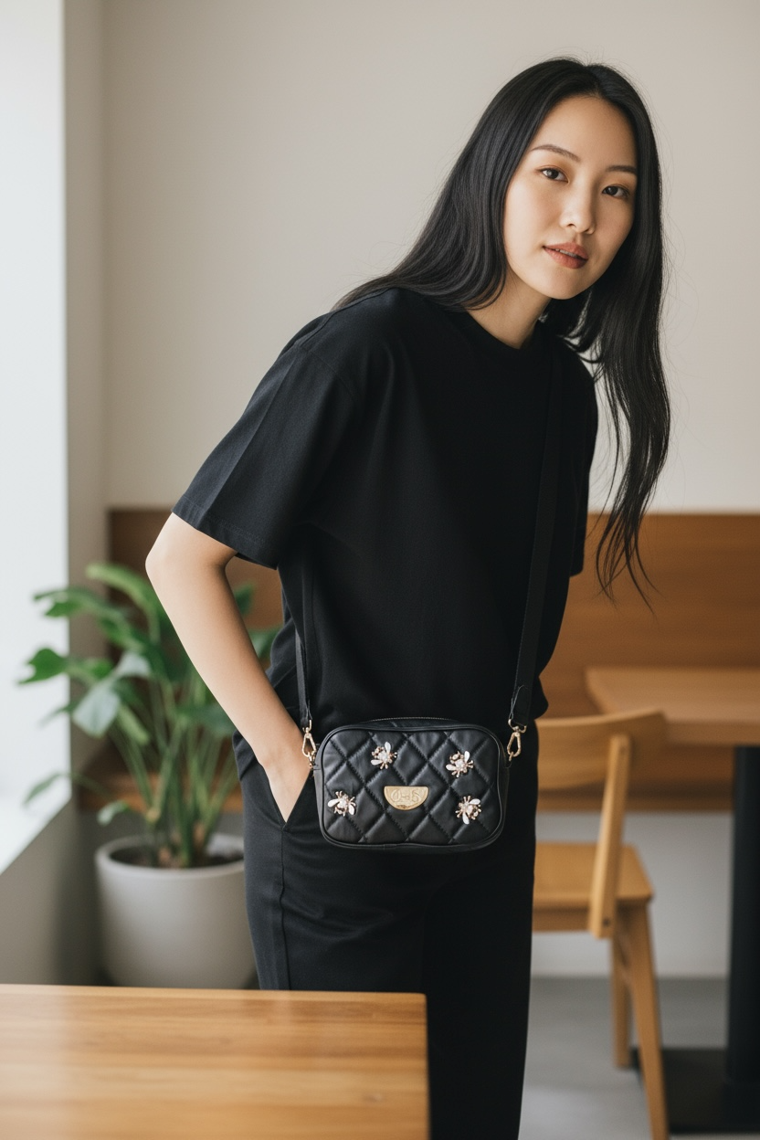 Tres Chic- black bees mini handbag - Chanii B