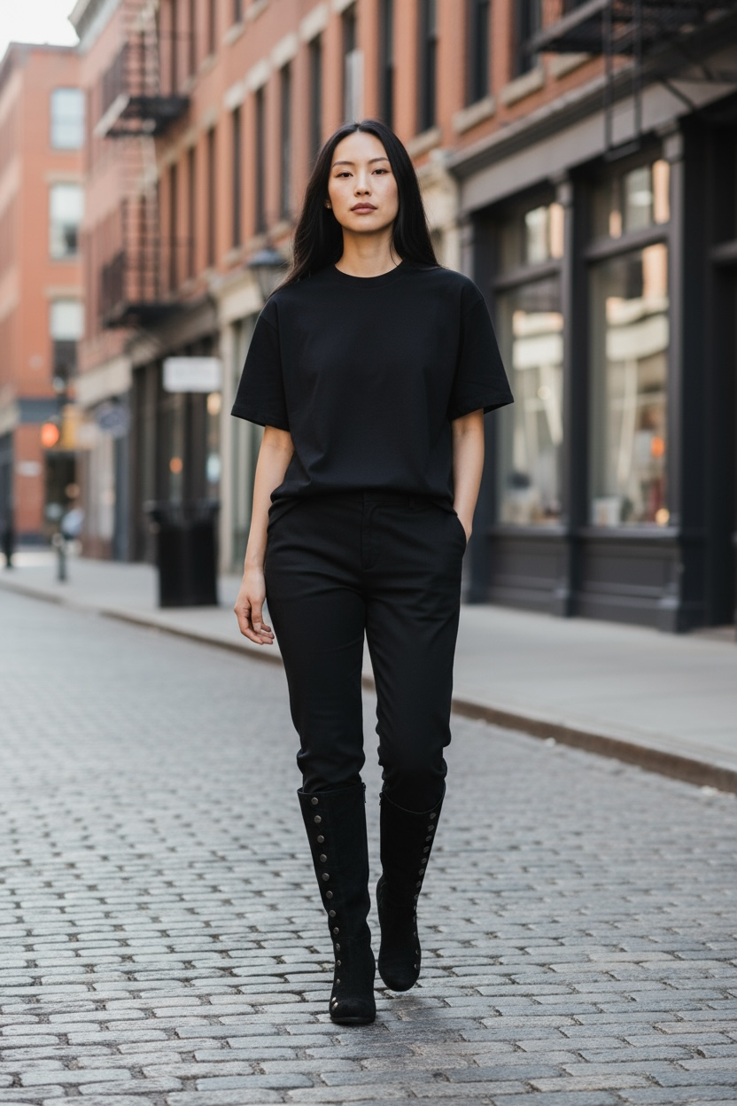 Semaine -Long leg boot Black Blue Stitch - Chanii B