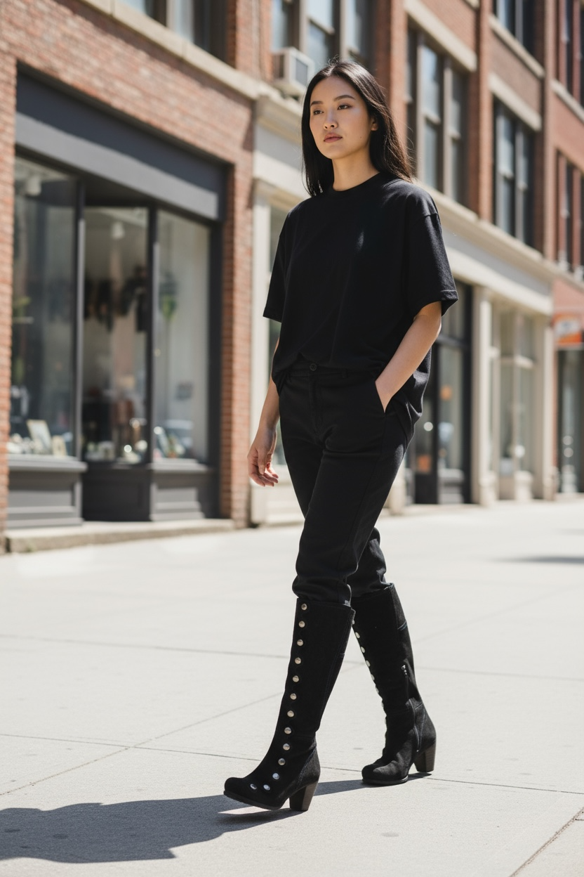 Semaine -Long leg boot Black Blue Stitch - Chanii B