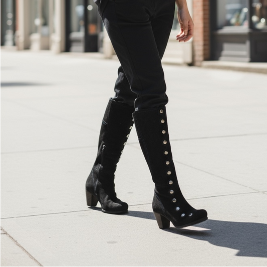 Semaine -Long leg boot Black Blue Stitch