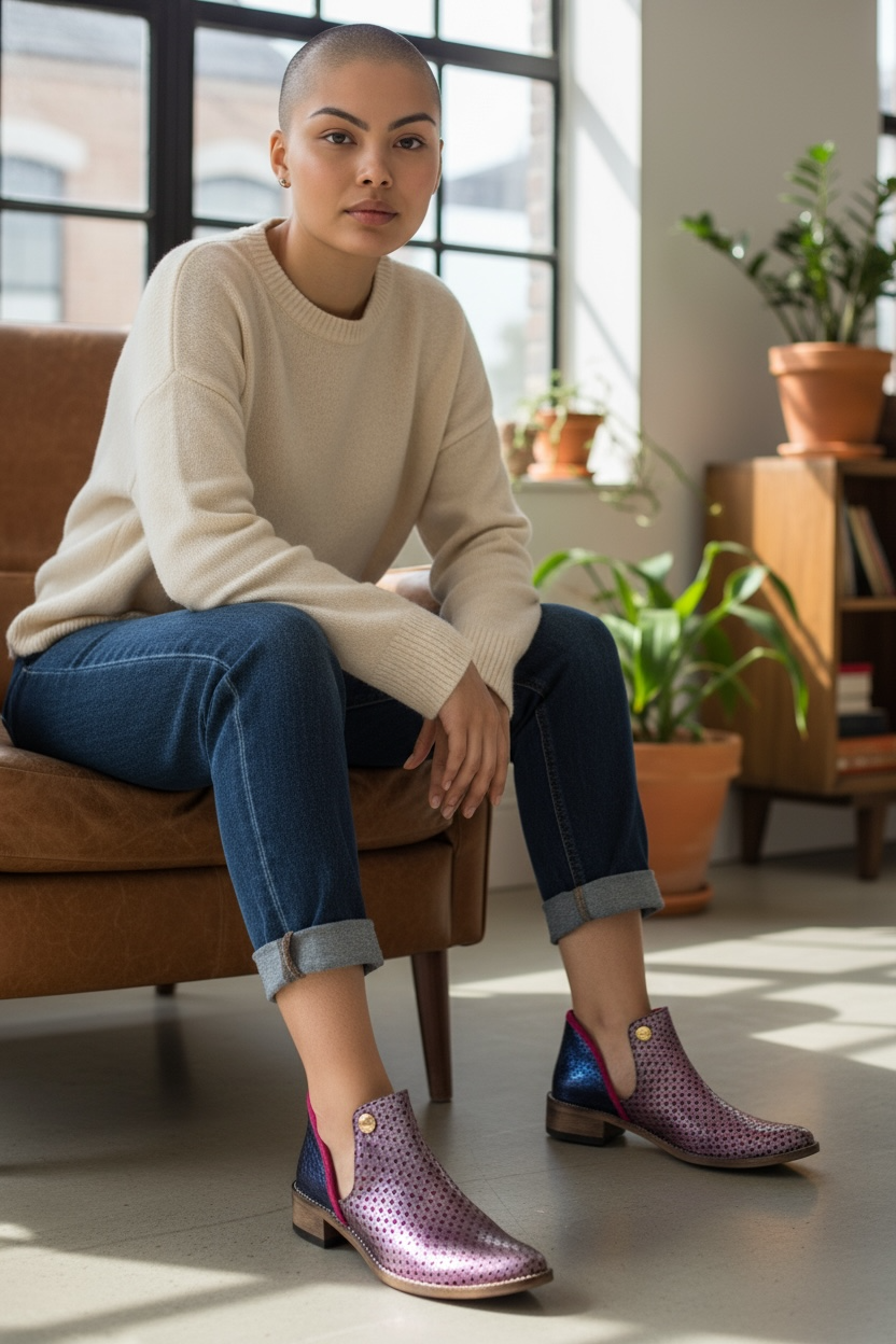 Zippette - Iridescent cranberry stars navy boot - Chanii B