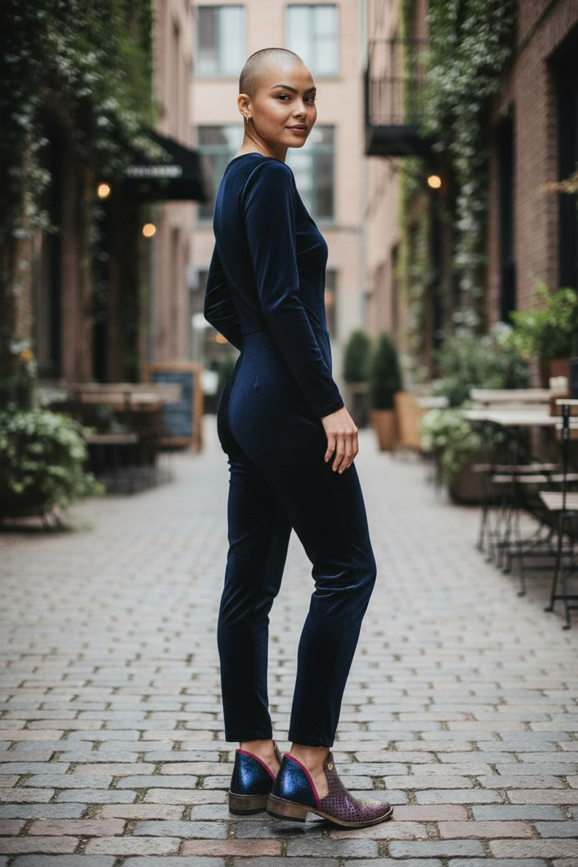 Zippette - Iridescent cranberry stars navy boot - Chanii B