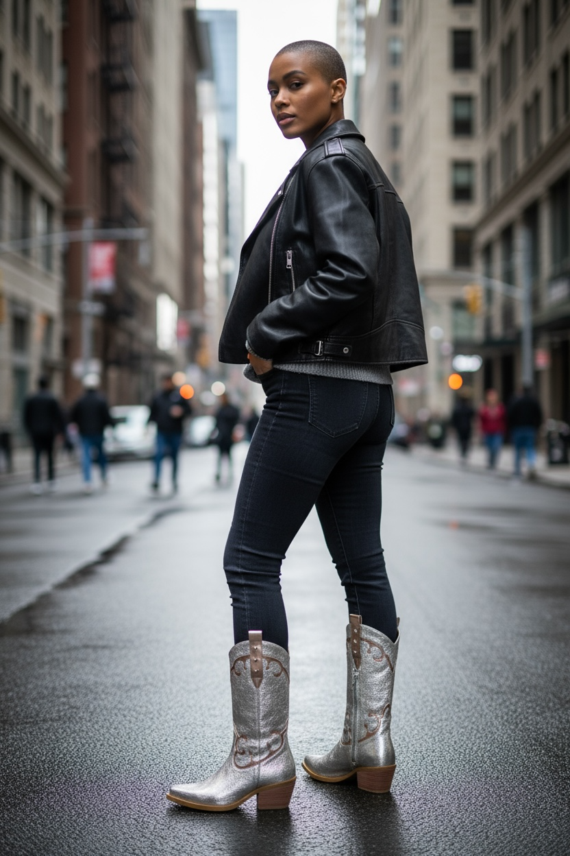 Jewel-Rose gold metallic cowboy boot