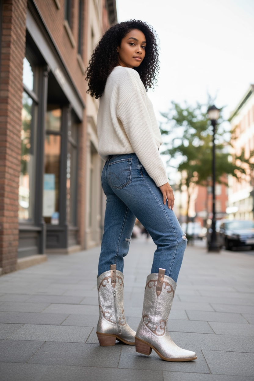 Jewel-Rose gold metallic cowboy boot