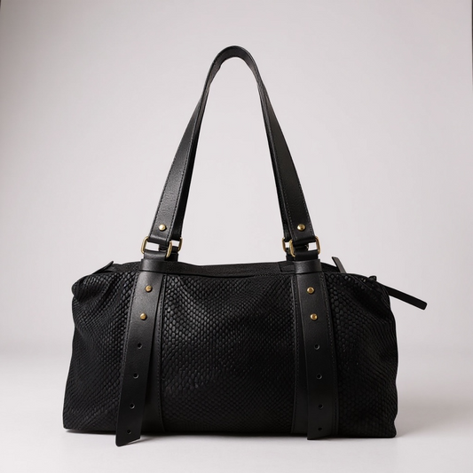 Page-Black textured handbag