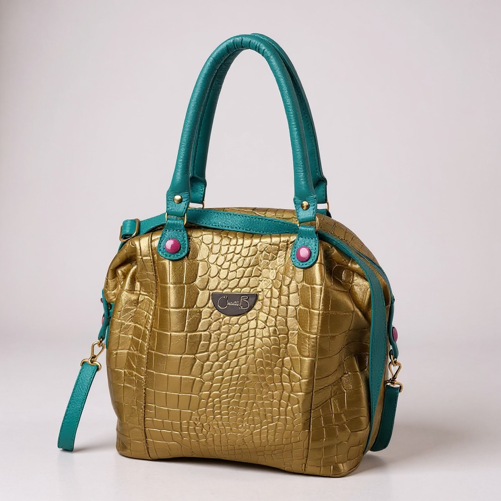 Vivienne-gold/turquoise leather multi handbag