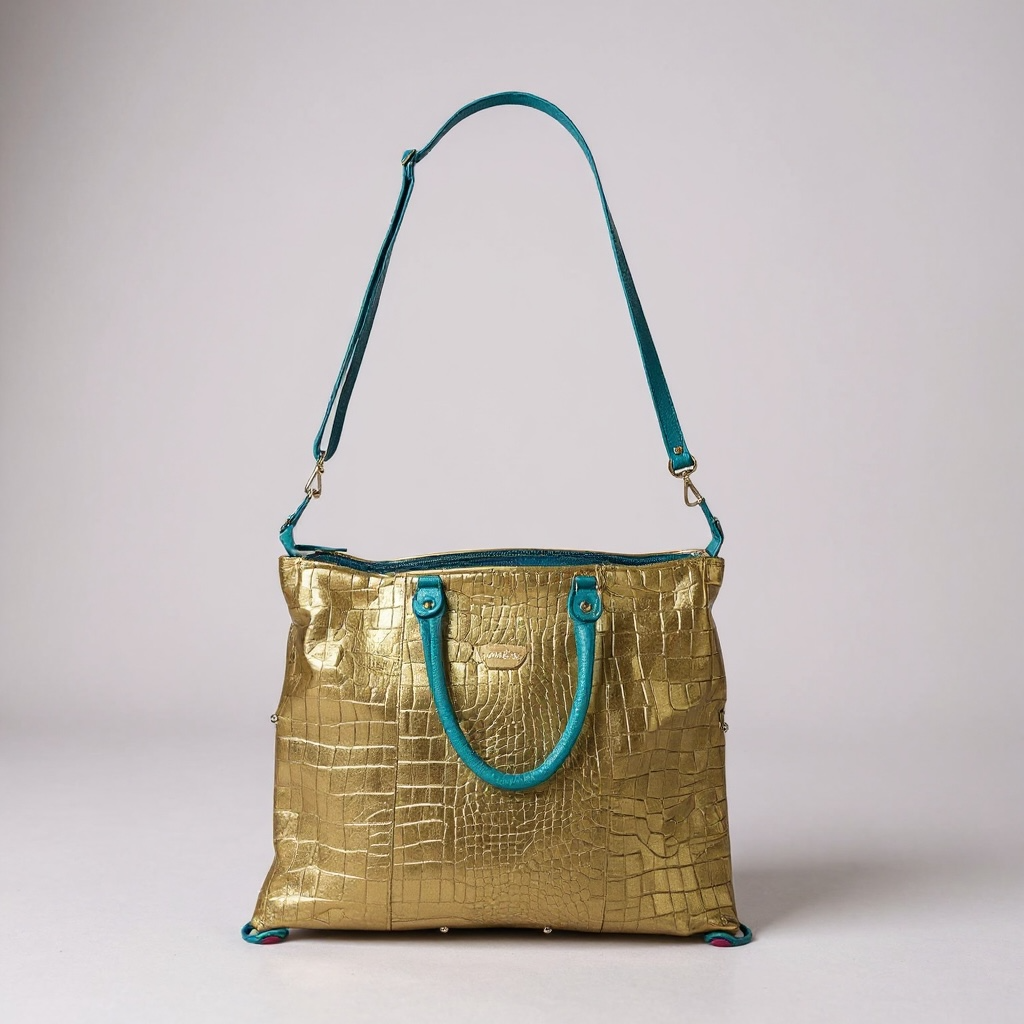 Vivienne-gold/turquoise leather multi handbag