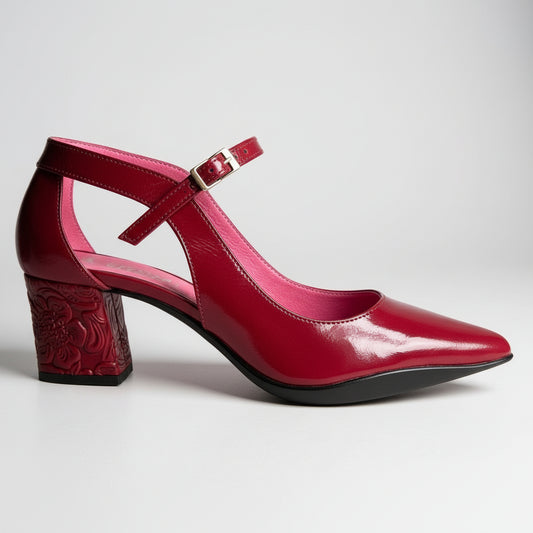 La La -Wine patent low heel shoe