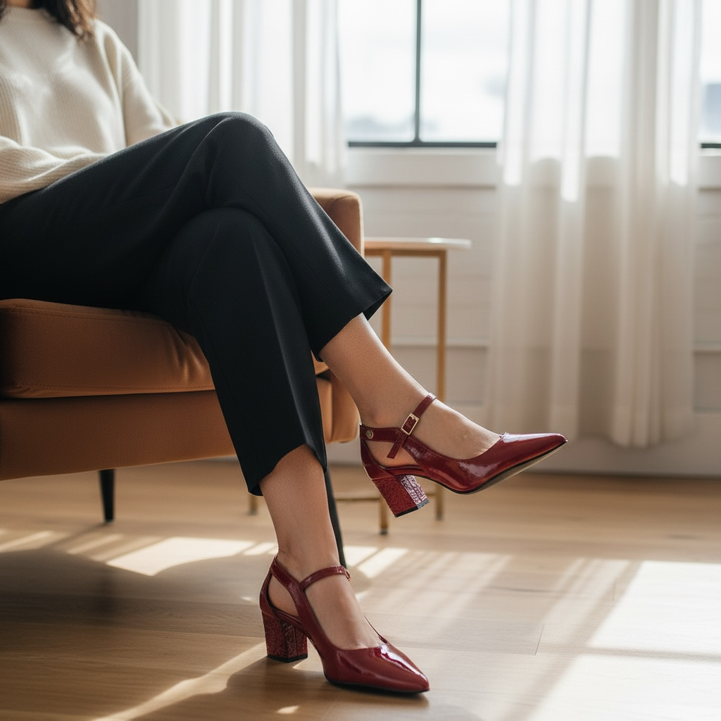 La La -Wine patent low heel shoe