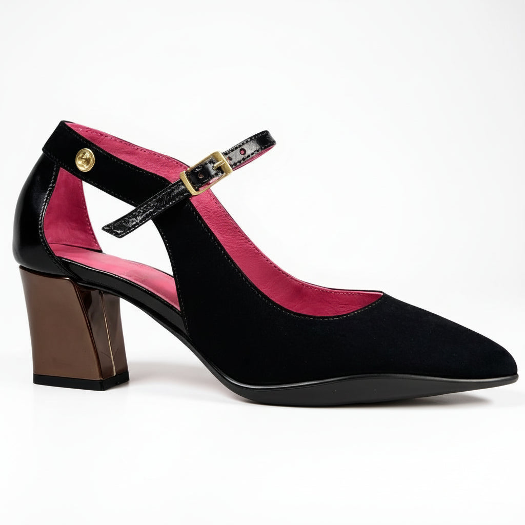 La La - black and bronze low heel