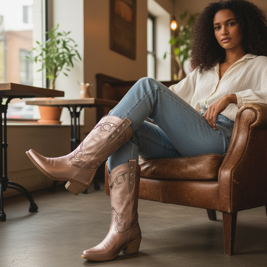 Jewel-Rose gold metallic cowboy boot