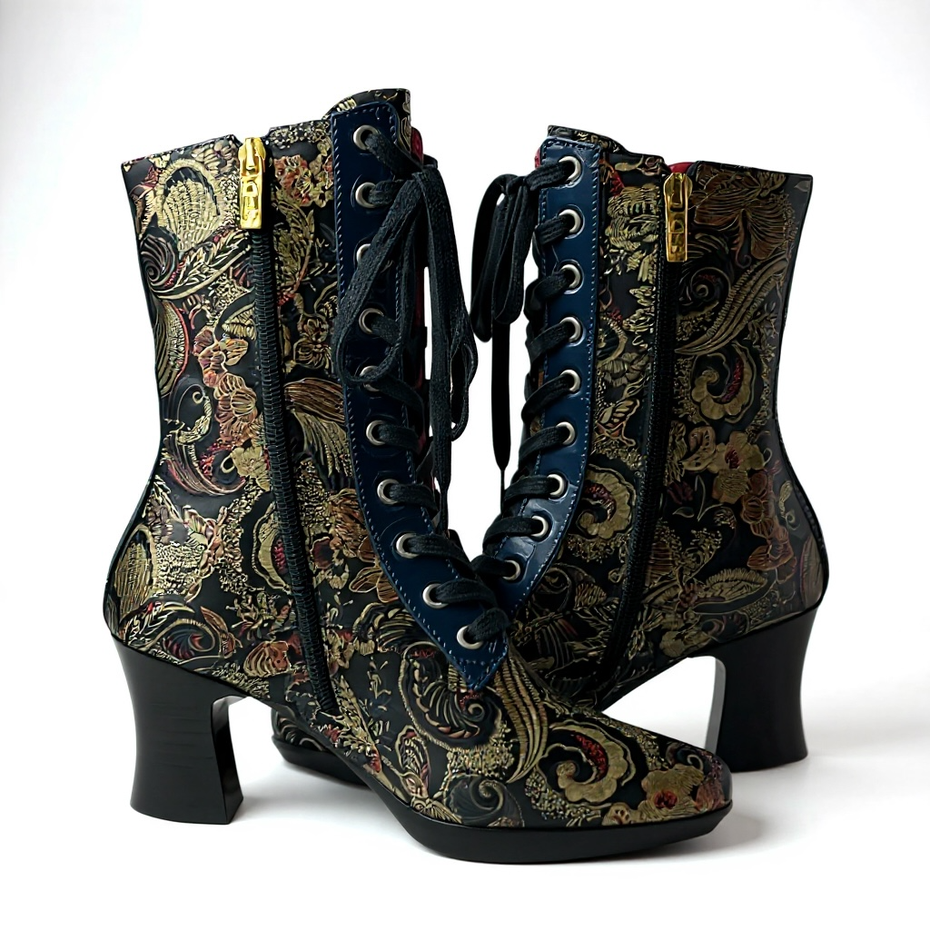 Fergie - Black blue Floral victorian lace up